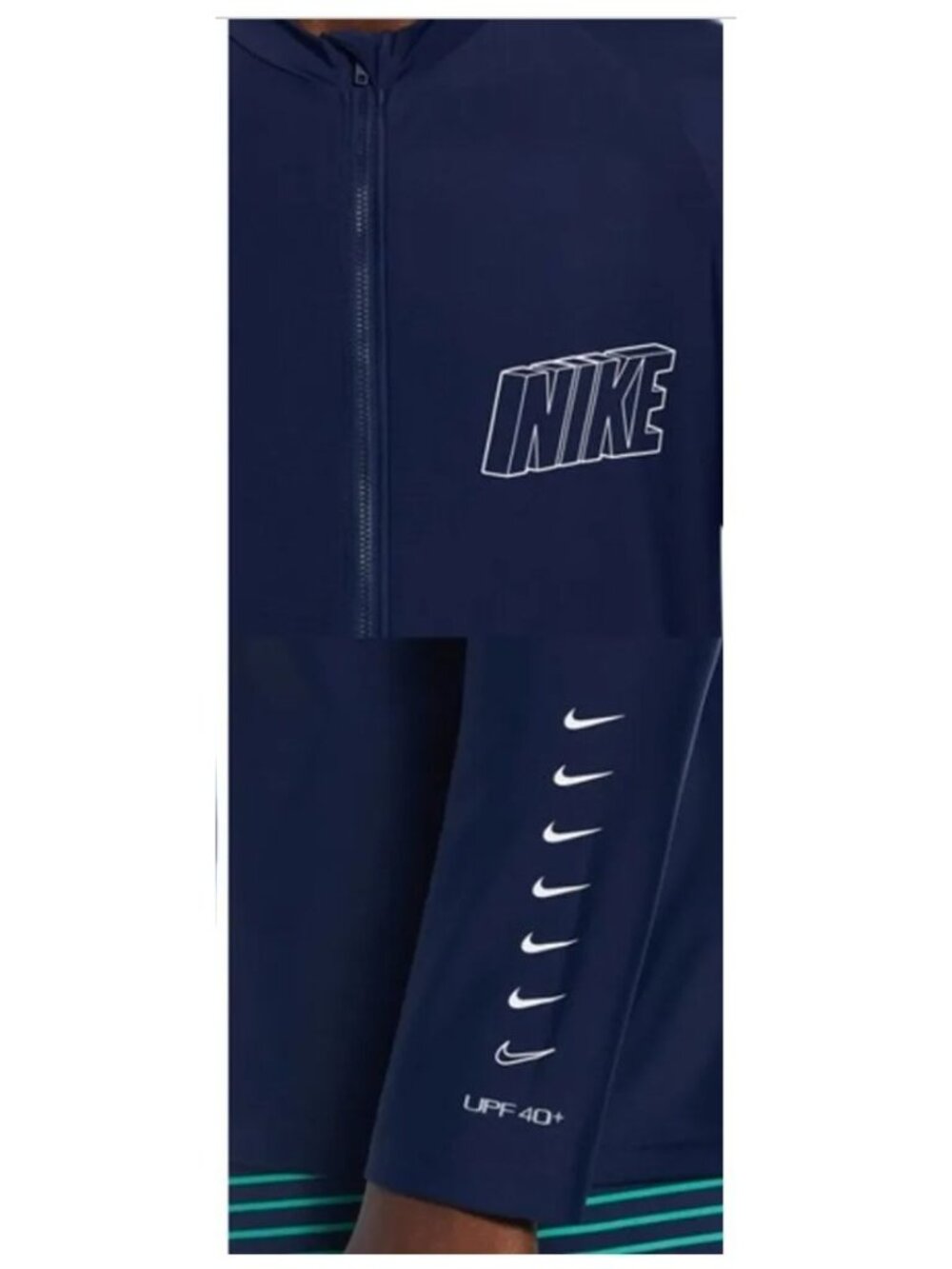 Nike Swim Long Sleeve Zip Hydroguard UPF40+ Rash Guard NESSE556-440 Men's S NEW - Picture 3 of 8
